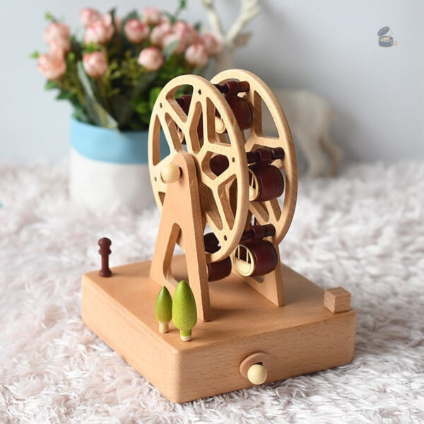 Boîte à musique artisanale en bois, grande roue