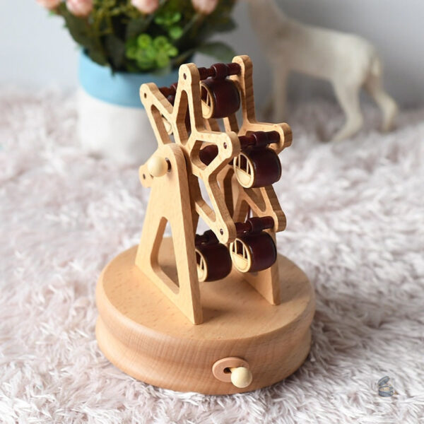 Boîte à musique vintage en bois, thème grande roue