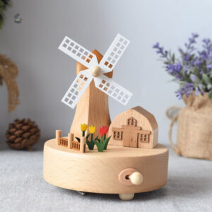 Boîte à musique en bois avec un design de moulin