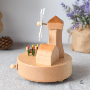 Boîte à musique artisanale avec thème de moulin