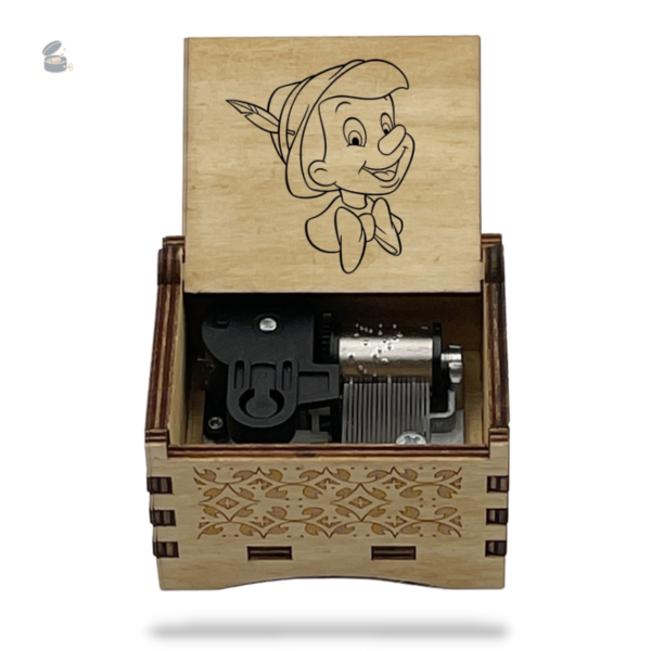 Jouet musical Pinocchio en bois avec manivelle